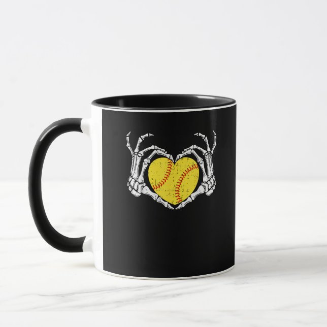 Taza Skeleton Manos Corazón Halloween Disstume Softball (Izquierda)