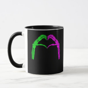 Taza Skeleton manos Rótulo de corazón retro disfraz de 