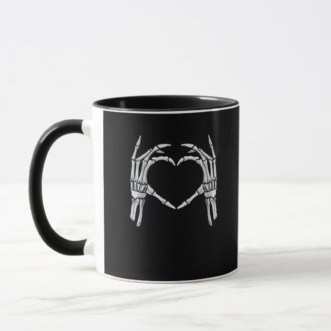 Taza Skeleton manos Rótulo de corazón retro disfraz de  (Izquierda)