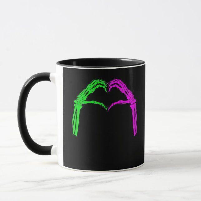 Taza Skeleton manos Rótulo de corazón retro disfraz de  (Izquierda)