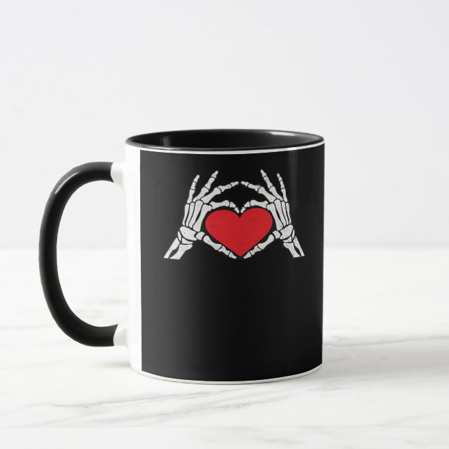 Taza Skeleton Manos un Clásico Del Corazón Rojo (Izquierda)