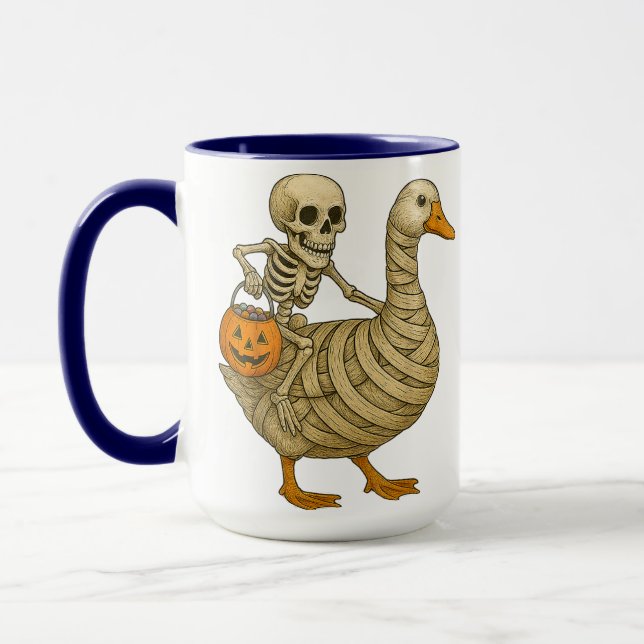 Taza Skeleton Riding Mom Goose Halloween Funny Pumpkin (Izquierda)