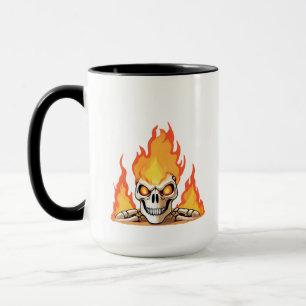 Taza Skeleton Skeleton en llamas retro muerto