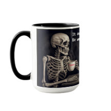 Skeleton tomando café con un amigo mug
