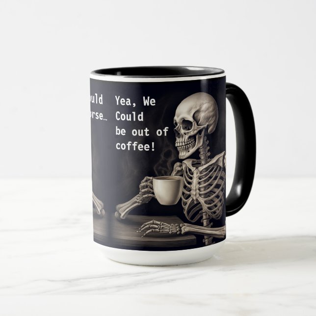 Taza Skeleton tomando café con un amigo mug (Anverso derecho)