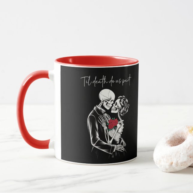 Taza Skelton Lovers hasta que la muerte nos separe (Con donut)