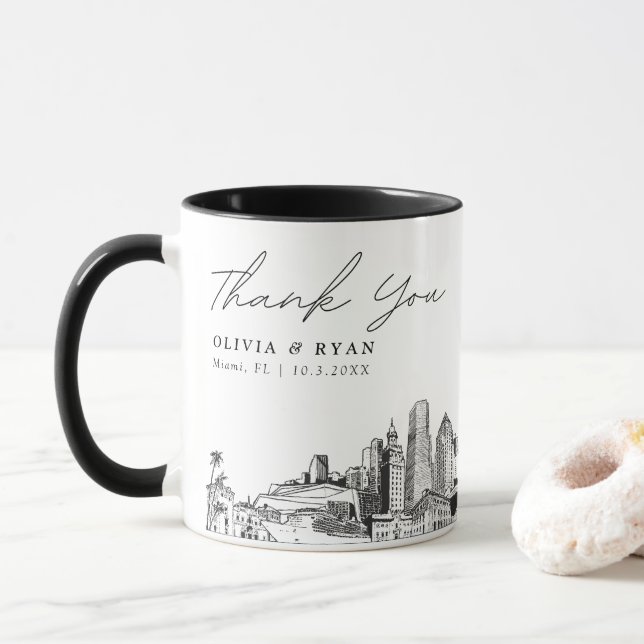 Taza Sketch de Miami Coffee Mug simple de boda personal (Con donut)