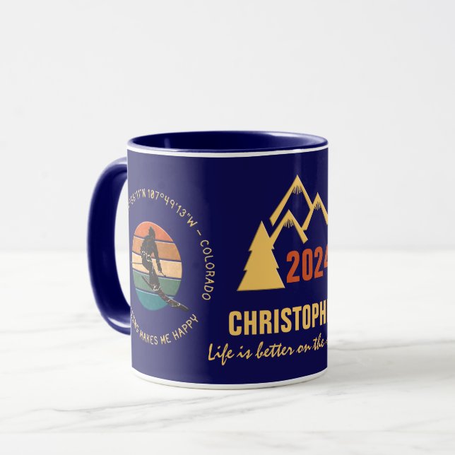 Taza Ski Telluride, Colorado - Esquiador masculino, tex (Anverso izquierdo)