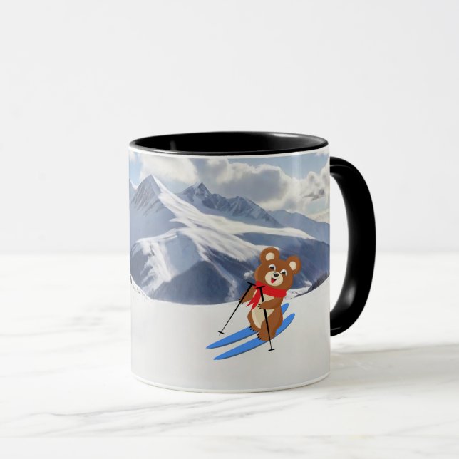 Taza Skiing - Teddy Bear Skier on snow Personalize (Anverso derecho)