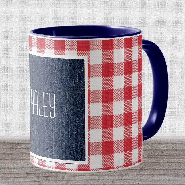 Taza Skinny Font Drk Blue Denim Red White Gingham Check (Subido por el creador)