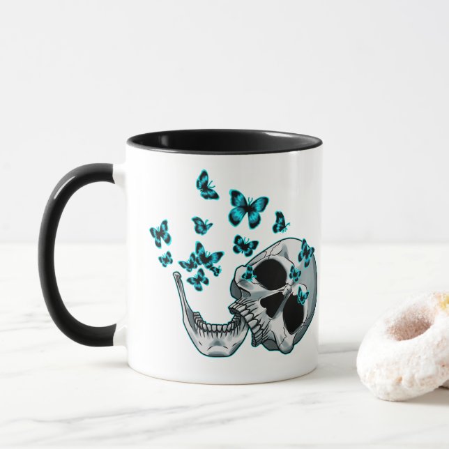 Taza Skull and Blue Butterflies Mug (Con donut)