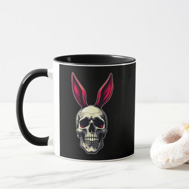 Taza Skull Bunny – Dark Easter Art - caneca (Con donut)