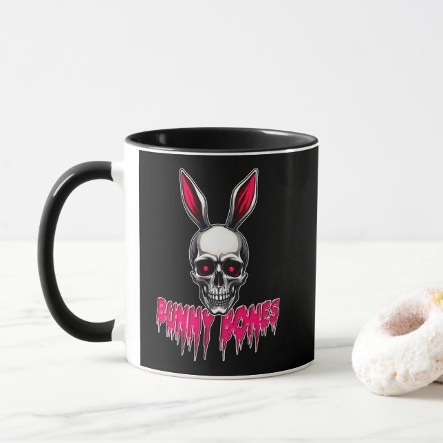 Taza Skull Bunny – Dark Easter Art - caneca (Con donut)