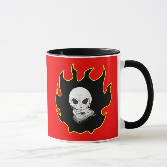 Taza Skull Fire Money Death Red Black Yellow Biker (Derecha)