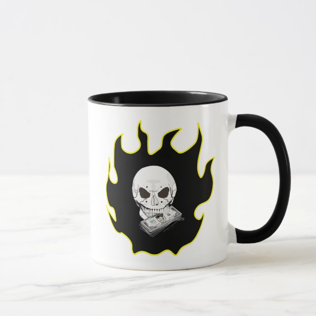 Taza Skull Money Flame Death Biker Style Black Yellow (Derecha)