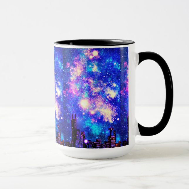 Taza Skyline de la ciudad de estilo cómico y cielo noct (Derecha)