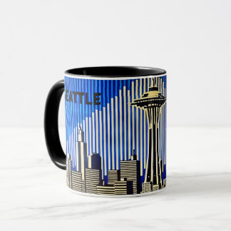Taza Skyline Seattle en el estilo de la ilusión óptica 