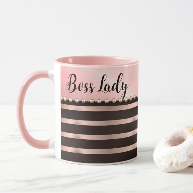 Taza Sleek Pink Striped Boss Lady Mug (Con donut)
