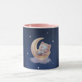 Taza Sleeping Kitten on Moon – Cute Kawaii Cat Mug