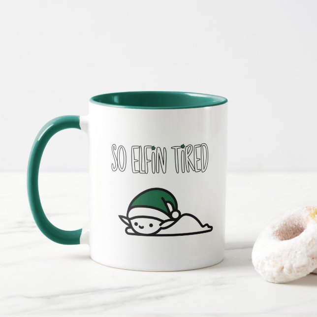 Taza Sleepy Elf Navidades - para Navidades Cheer (Con donut)