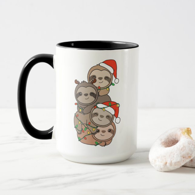 Taza Sloth Christmas Tree Navidades Animales Sloths (Con donut)