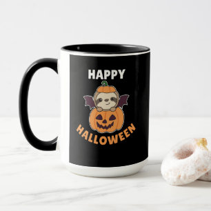 Taza Sloth Happy Halloween Calabaza Ropa de murciélago
