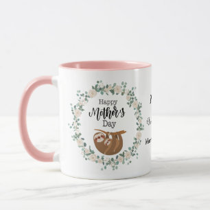 Taza Sloth In Wreath Happy Mothers Day Custom Name Mug