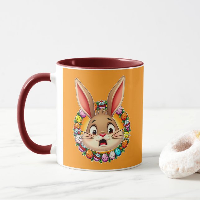 Taza Smiling Easter Bunny – Floral Frame caneca (Con donut)
