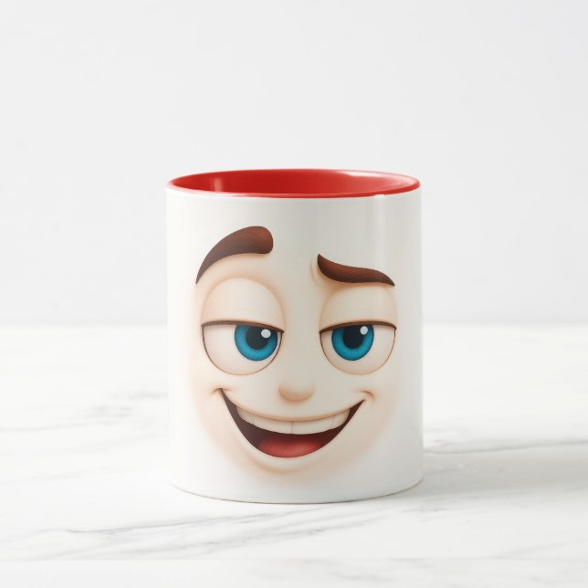 Taza Smug blue eyed grin – cheeky big mood face (Centro)