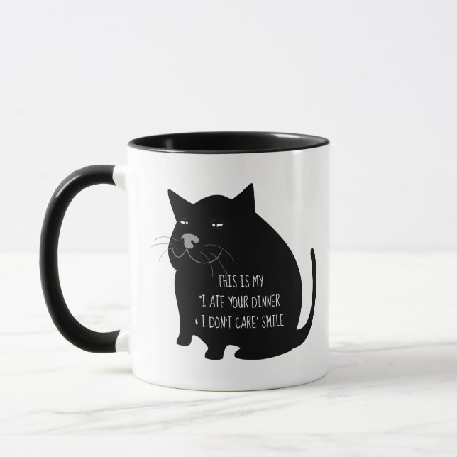 Taza Smug Fat Black Cat Funny Quote (Izquierda)