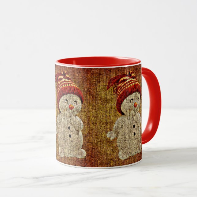 Taza Snman en burlap lindo invierno rústico chocolate c (Anverso derecho)