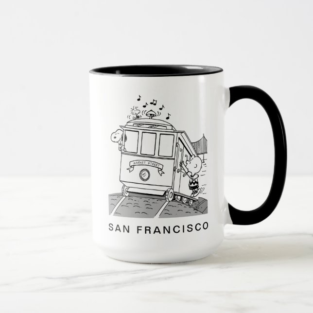 Taza Snoopy, Woodstock y Charlie Brown en un tranvía (Derecha)