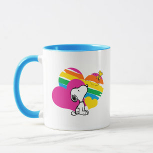 Taza Snoopy y Woodstock Corazones arcoiris