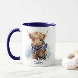 Taza Snowboarding Highland Cow Blue Mug