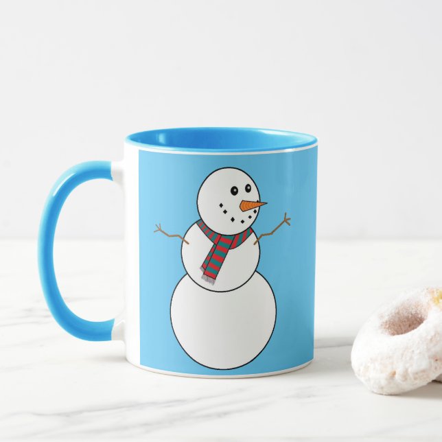Taza Snowman azul y blanco imprime café Mug (Con donut)