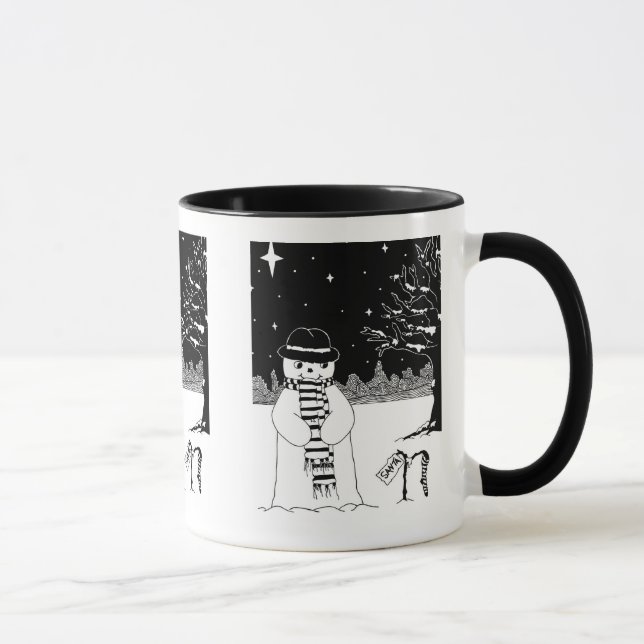 Taza snowman blanco y negro vestido para navidades (Derecha)