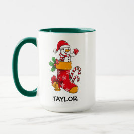 Taza Snowman Candy Cane Stockings Nombre personalizado 