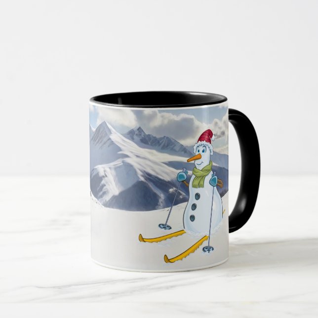 Taza Snowman en Skis en montañas nevadas personaliza (Anverso derecho)