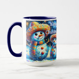 Taza Snowman Snowman de arte folklórico mexicano