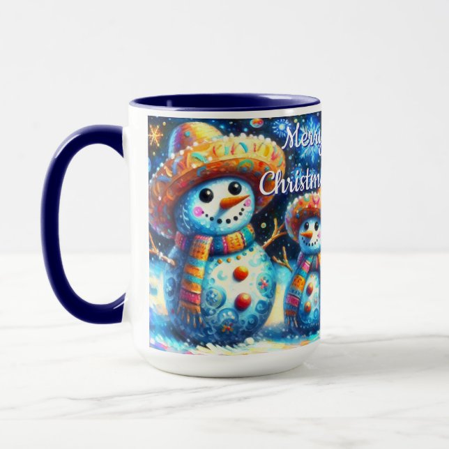 Taza Snowman Snowman de arte folklórico mexicano (Izquierda)