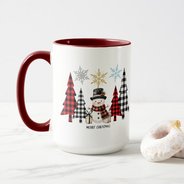 Taza Snowman y plácido árbol de Navidad - Cosquilleo de (Con donut)