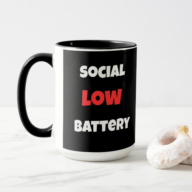 Taza Social Battery Low Funny Coffee Mug -Black&White (Con donut)