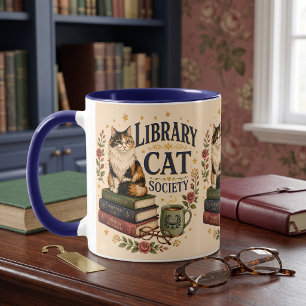 Taza Sociedad de Gatos de Biblioteca Calico Beige Erudi