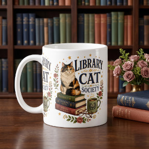 Taza Sociedad de Gatos de Biblioteca Calicó Blanco Lite
