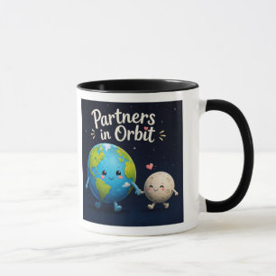 Taza Socios en órbita. Ilustración adorable de la Tierr