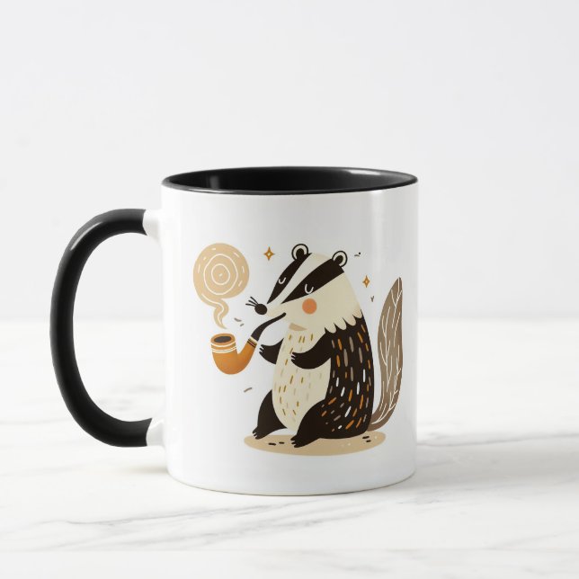Taza Sofisticado Badger que fuma una tubería (Izquierda)