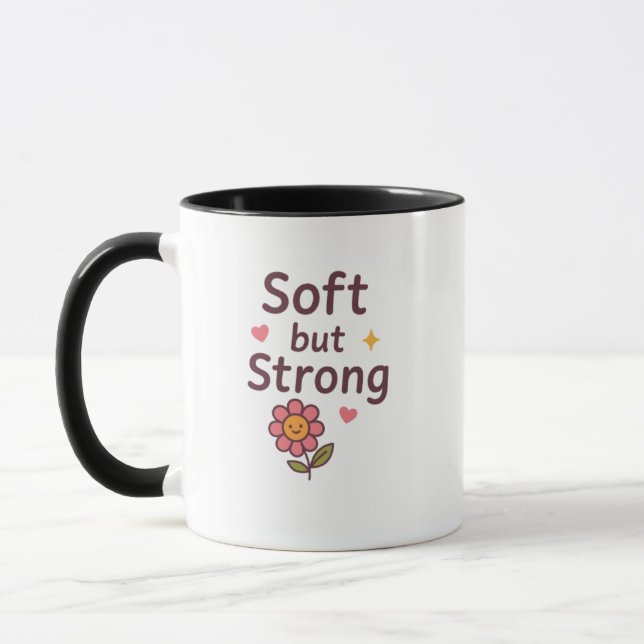 Taza Soft but Strong – Cute Pastel Flower Mug (Izquierda)