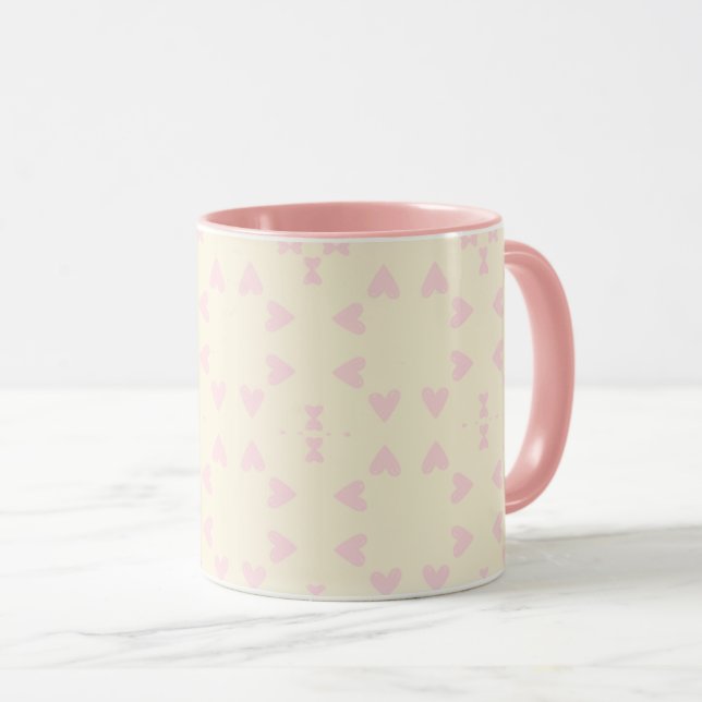 Taza Soft Pink Heart Pattern – Cute Aesthetic Seamless  (Anverso derecho)