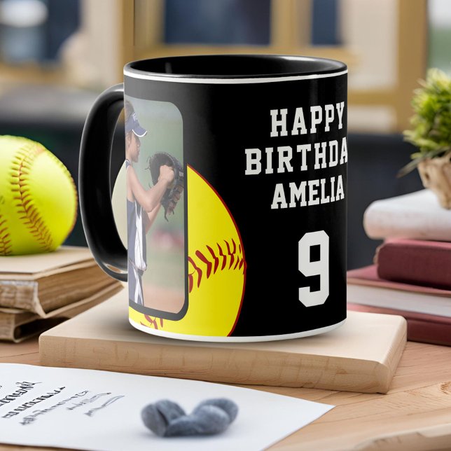 Taza Softball Ball Happy Birthday 2 Photos (Subido por el creador)