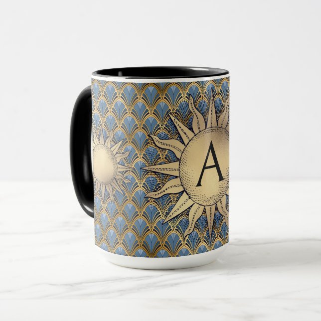 Taza Sol dorado Art Deco e inicial (Anverso izquierdo)